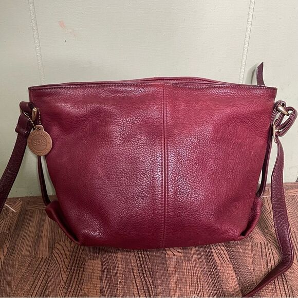 SAS Genuine Soft burgundy Red Leather Slouchy Crossbody Large Bag Purse‎ - Picture 6 of 9
